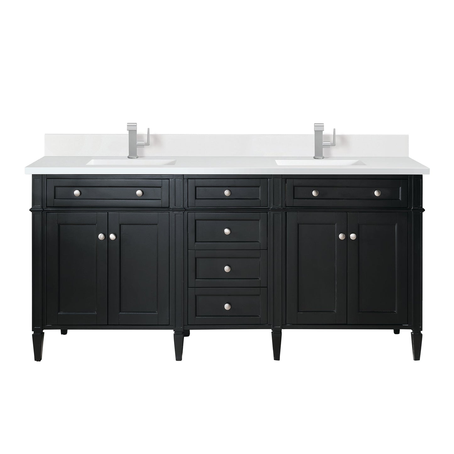 
                  
                    Brittany 72" Double Bathroom Vanity in Black Onyx Double bathroom Vanity James Martin Vanities White Zeus Single Faucet Quartz Top w/Backsplash 
                  
                