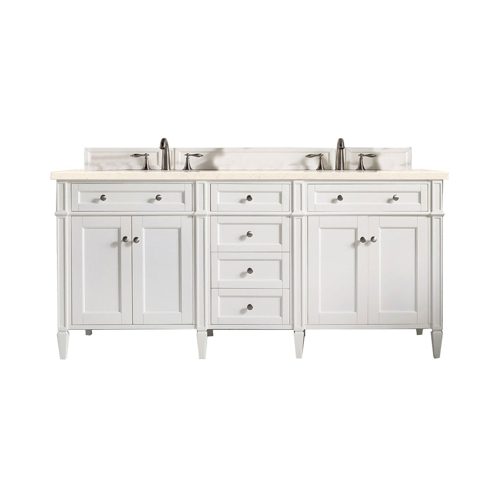 
                  
                    Brittany 72" Double Bathroom Vanity in Bright White Double bathroom Vanity James Martin Vanities Eternal Marfil Silestone 
                  
                