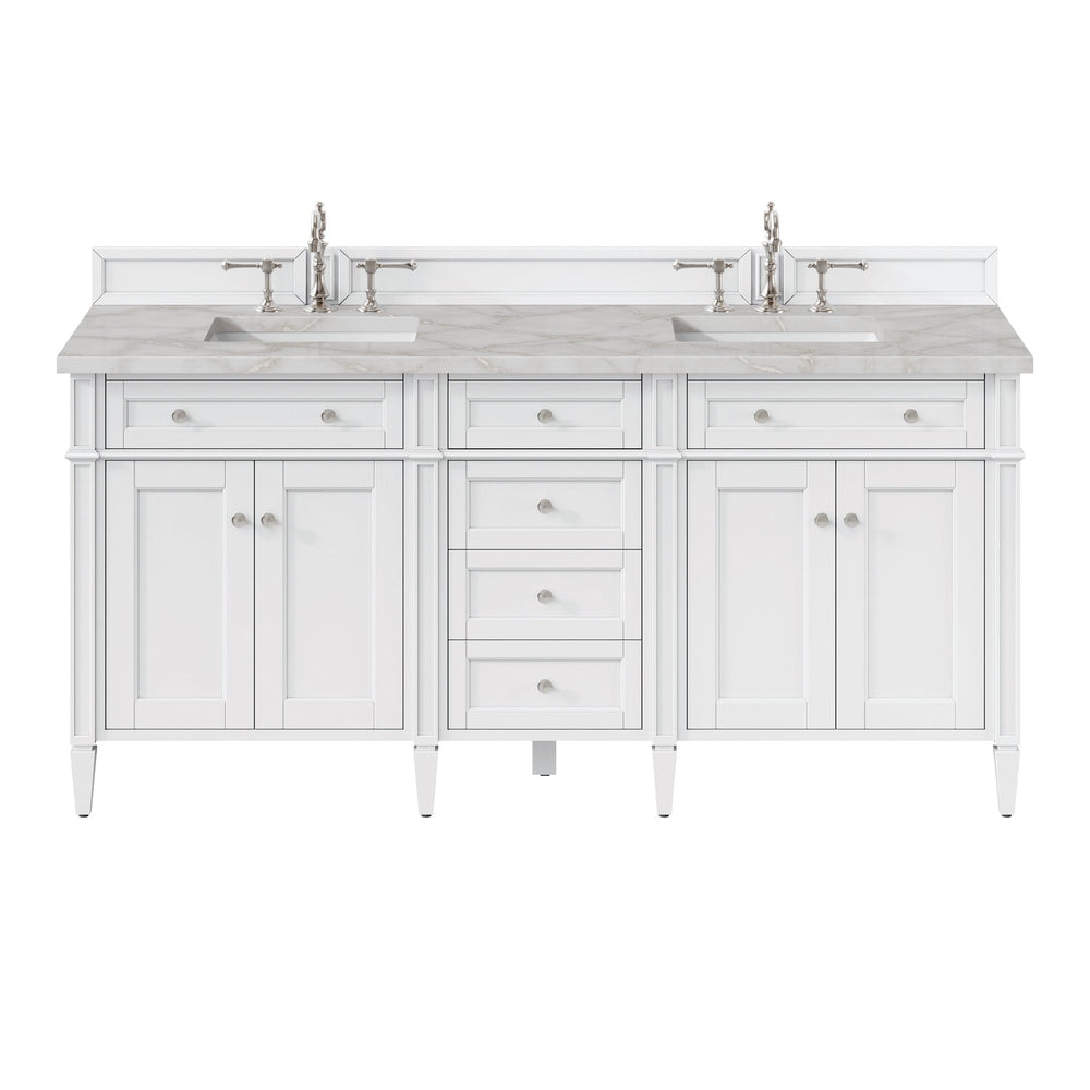 
                  
                    Brittany 72" Double Bathroom Vanity in Bright White Double bathroom Vanity James Martin Vanities Victorian Silver Silestone 
                  
                