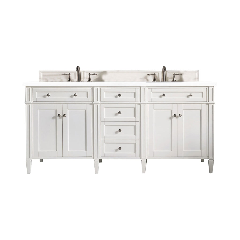 
                  
                    Brittany 72" Double Bathroom Vanity in Bright White Double bathroom Vanity James Martin Vanities White Zeus Silestone 
                  
                