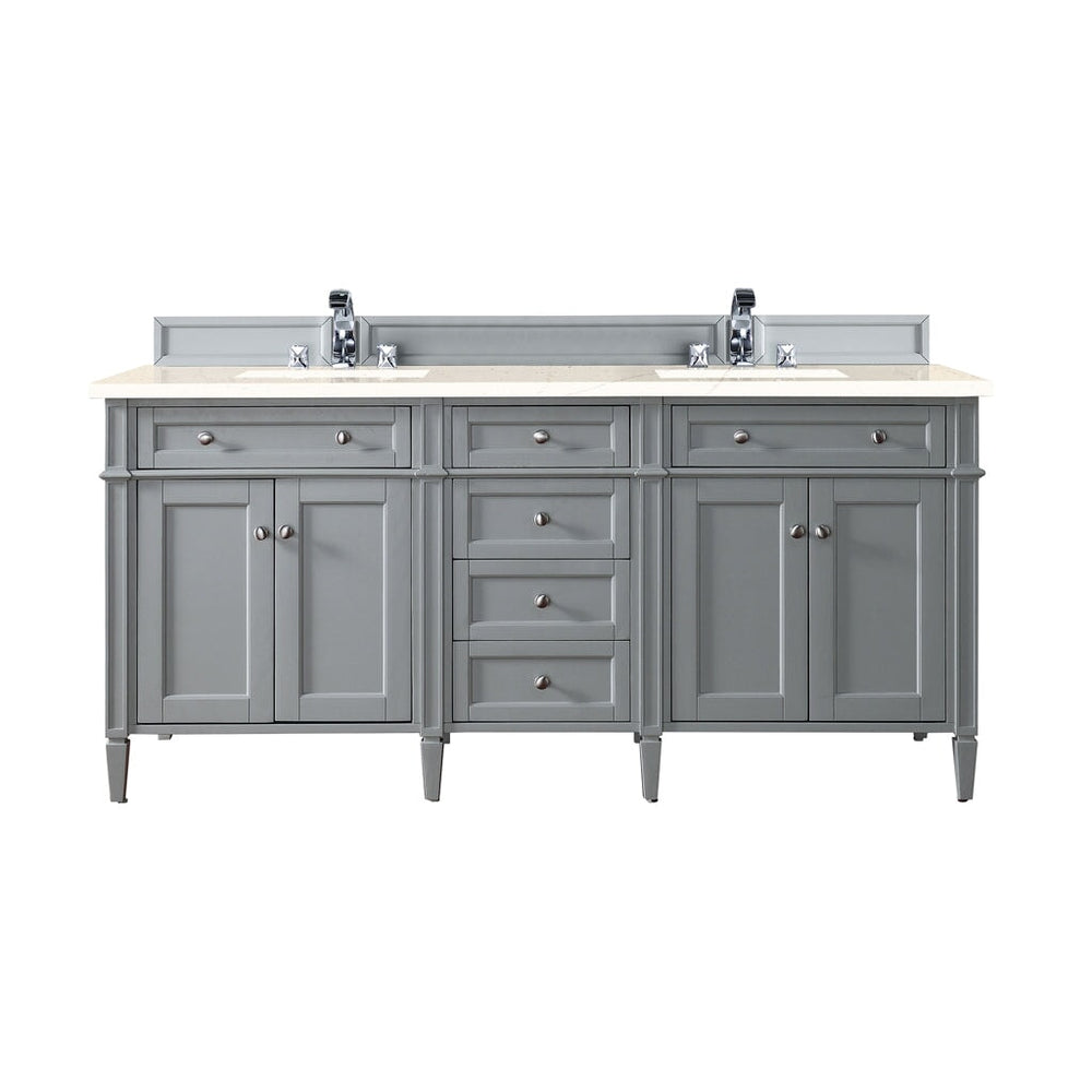 
                  
                    Brittany 72" Double Bathroom Vanity in Urban Gray Double bathroom Vanity James Martin Vanities Eternal Marfil Silestone 
                  
                