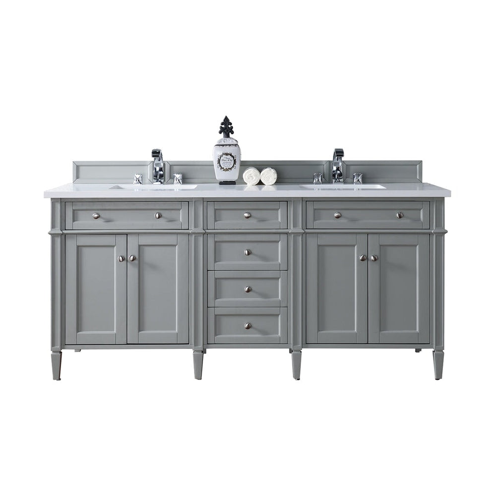 
                  
                    Brittany 72" Double Bathroom Vanity in Urban Gray Double bathroom Vanity James Martin Vanities White Zeus Silestone 
                  
                