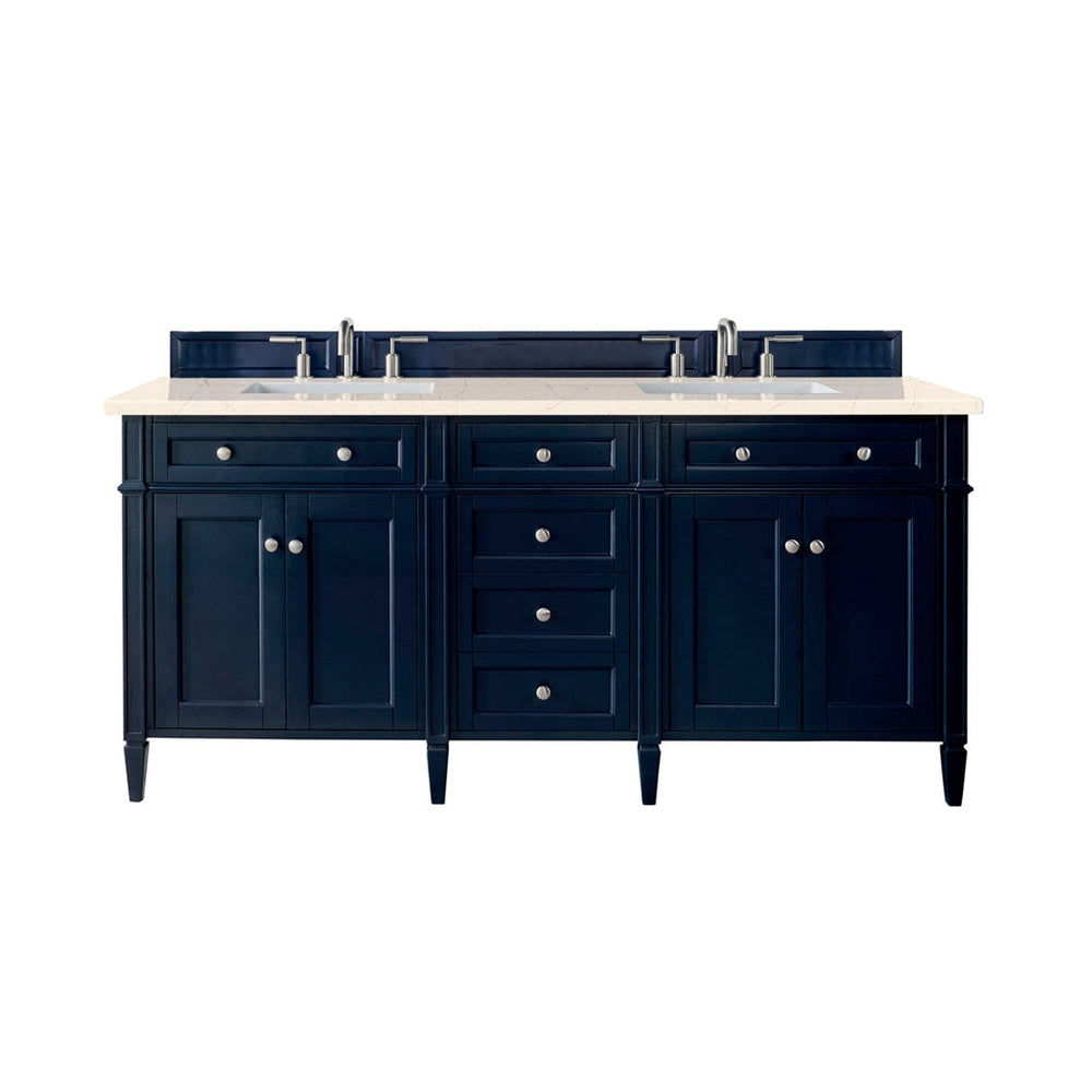 
                  
                    Brittany 72" Double Bathroom Vanity in Victory Blue Double bathroom Vanity James Martin Vanities Eternal Marfil Silestone 
                  
                