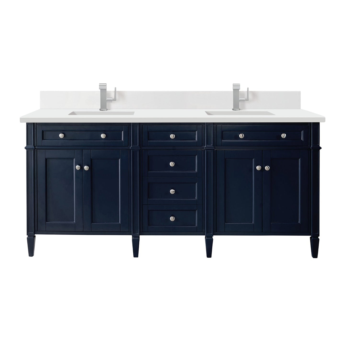 
                  
                    Brittany 72" Double Bathroom Vanity in Victory Blue Double bathroom Vanity James Martin Vanities White Zeus Single Faucet Silestone Top w/Backsplash 
                  
                