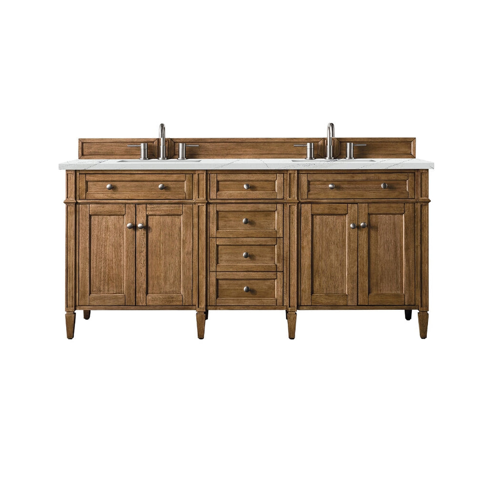 
                  
                    Brittany 72" Double Vanity Cabinet in Saddle Brown Double Bathroom Vanity James Martin Vanities Ethereal Noctis Silestone 
                  
                