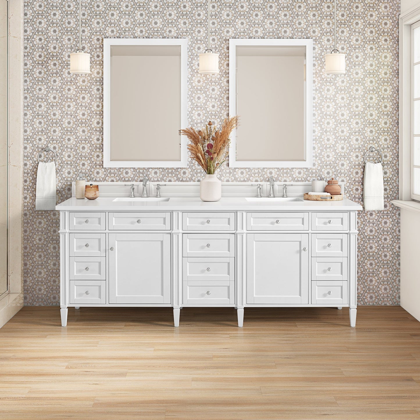 Brittany 84" Double Bathroom Vanity in Bright White Double bathroom Vanity James Martin Vanities 