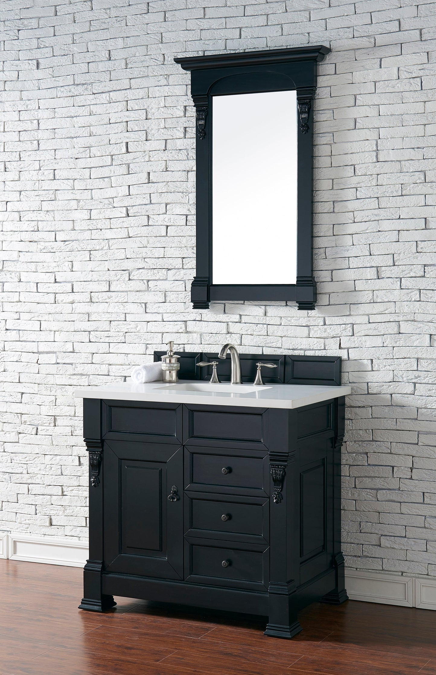 
                  
                    Brookfield 36" Single Bathroom Vanity in Antique Black Single Bathroom Vanity James Martin Vanities White Zeus Quartz 
                  
                
