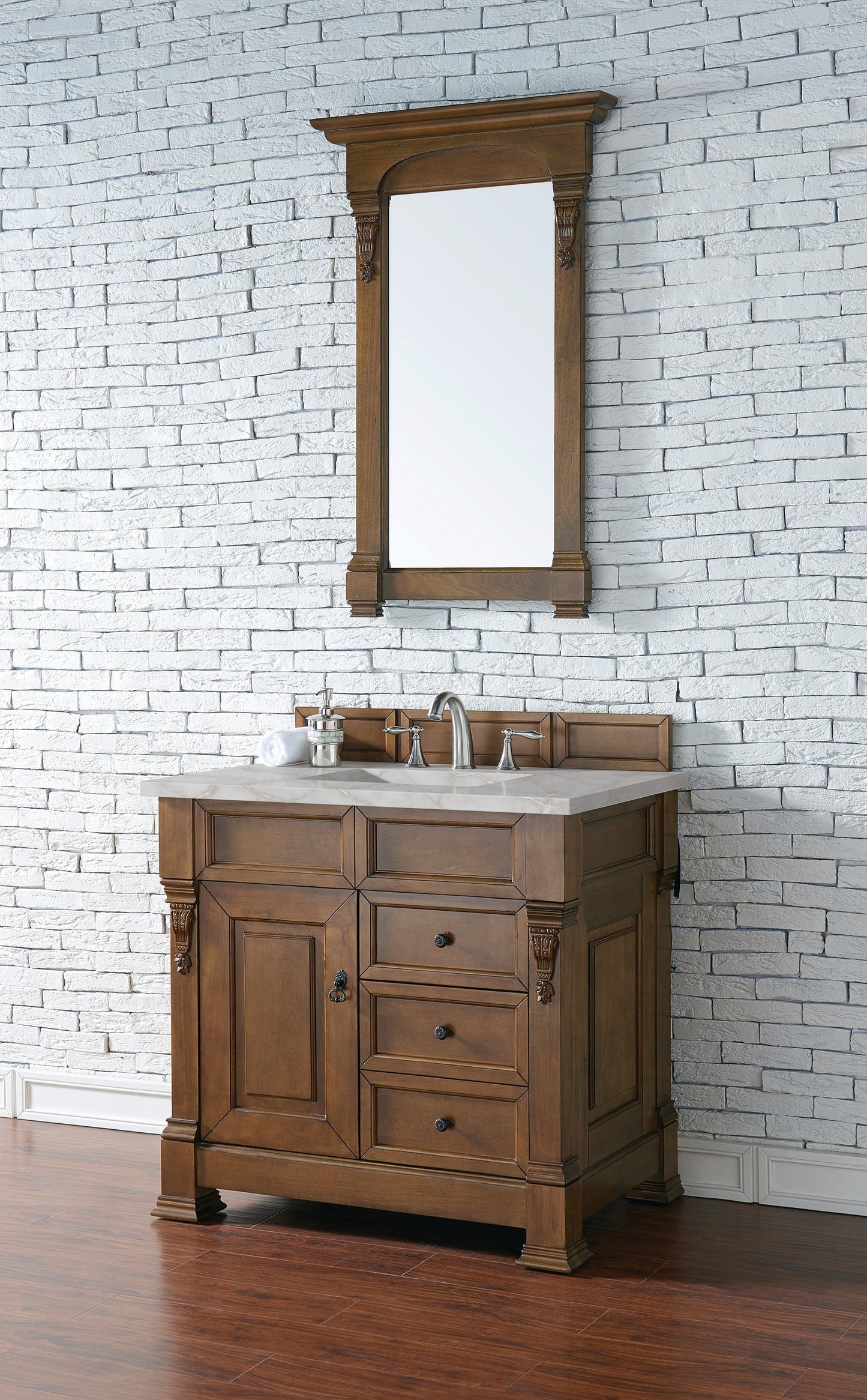 
                  
                    Brookfield 36" Single Bathroom Vanity in Country Oak Single Bathroom Vanity James Martin Vanities Victorian Silver Quartz 
                  
                