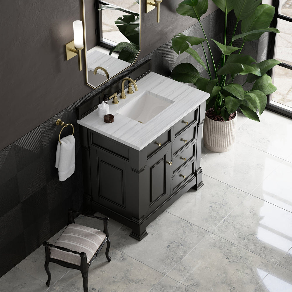 
                  
                    Brookfield 36" Single Vanity in Black Onyx Single Bathroom Vanity James Martin Vanities Arctic Fall Solid Surface 
                  
                