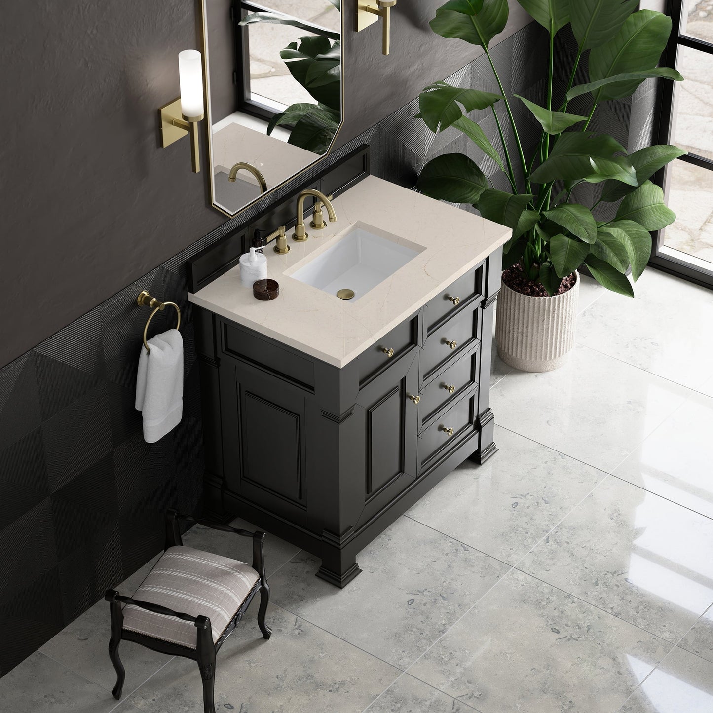 
                  
                    Brookfield 36" Single Vanity in Black Onyx Single Bathroom Vanity James Martin Vanities Eternal Marfil Silestone 
                  
                