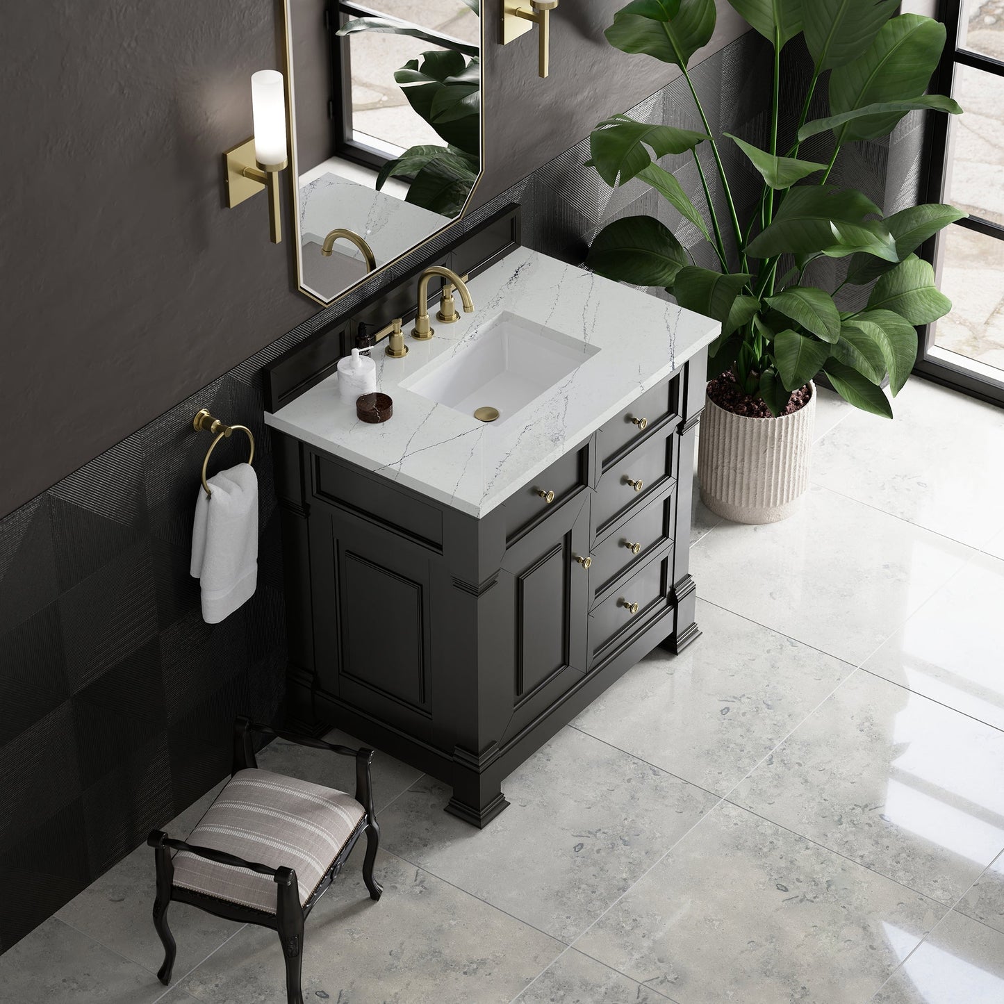 
                  
                    Brookfield 36" Single Vanity in Black Onyx Single Bathroom Vanity James Martin Vanities Ethereal Noctis Silestone 
                  
                