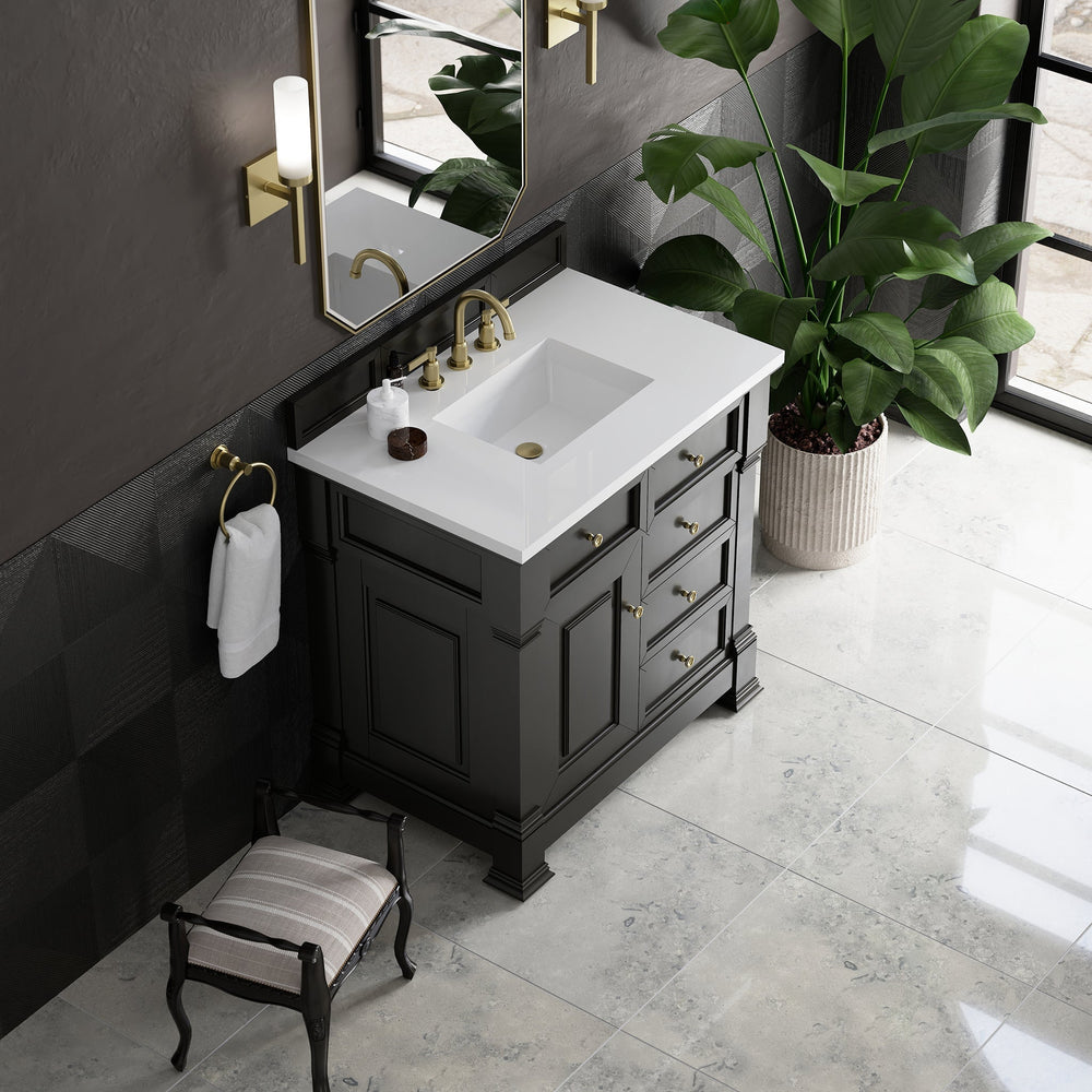 
                  
                    Brookfield 36" Single Vanity in Black Onyx Single Bathroom Vanity James Martin Vanities White Zeus Silestone 
                  
                