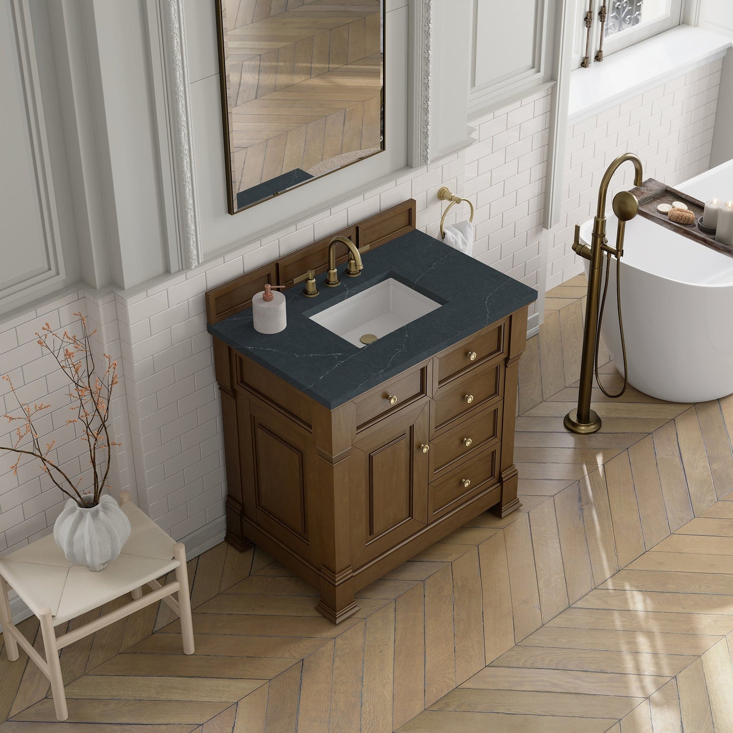 
                  
                    Brookfield 36" Single Vanity in Honey Oak Single Bathroom Vanity James Martin Vanities Charcoal Soapstone Silestone 
                  
                