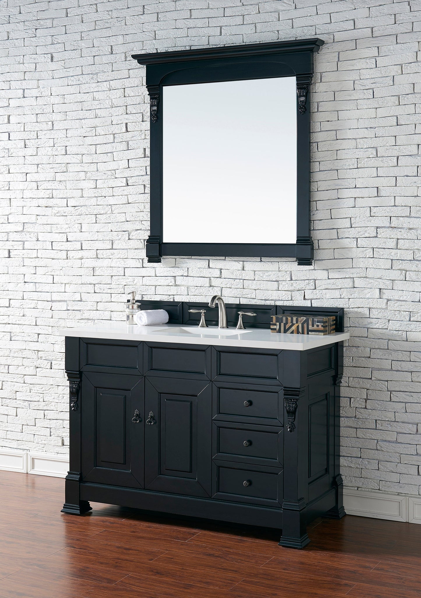 
                  
                    Brookfield 48" Single Bathroom Vanity in Antique Black Single Bathroom Vanity James Martin Vanities White Zeus Quartz 
                  
                