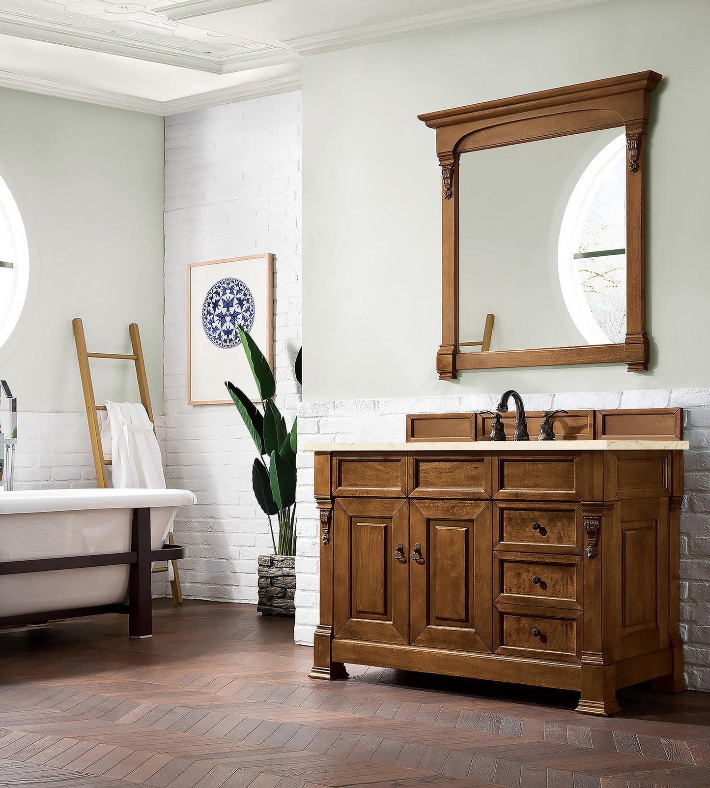 
                  
                    Brookfield 48" Single Bathroom Vanity in Country Oak Single Bathroom Vanity James Martin Vanities Eternal Marfil Quartz 
                  
                