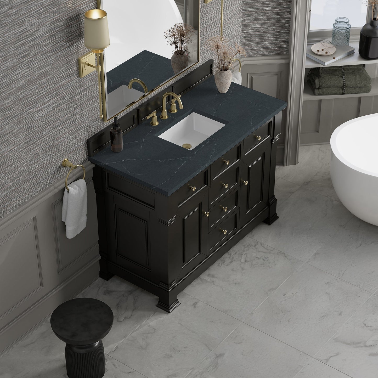 
                  
                    Brookfield 48" Single Vanity in Black Onyx Single Bathroom Vanity James Martin Vanities Charcoal Soapstone Silestone 
                  
                