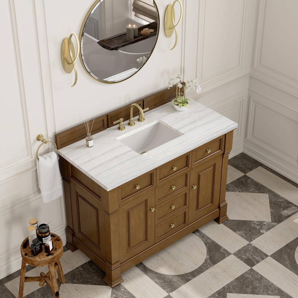 
                  
                    Brookfield 48" Single Vanity in Honey Oak Single Bathroom Vanity James Martin Vanities Arctic Fall Solid Surface 
                  
                