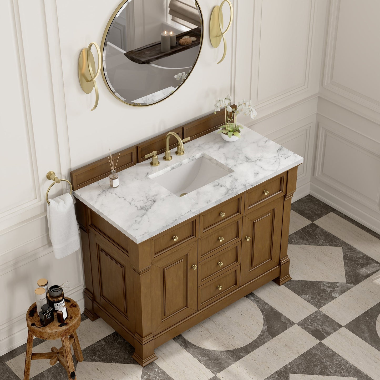 
                  
                    Brookfield 48" Single Vanity in Honey Oak Single Bathroom Vanity James Martin Vanities Carrara White Marble 
                  
                