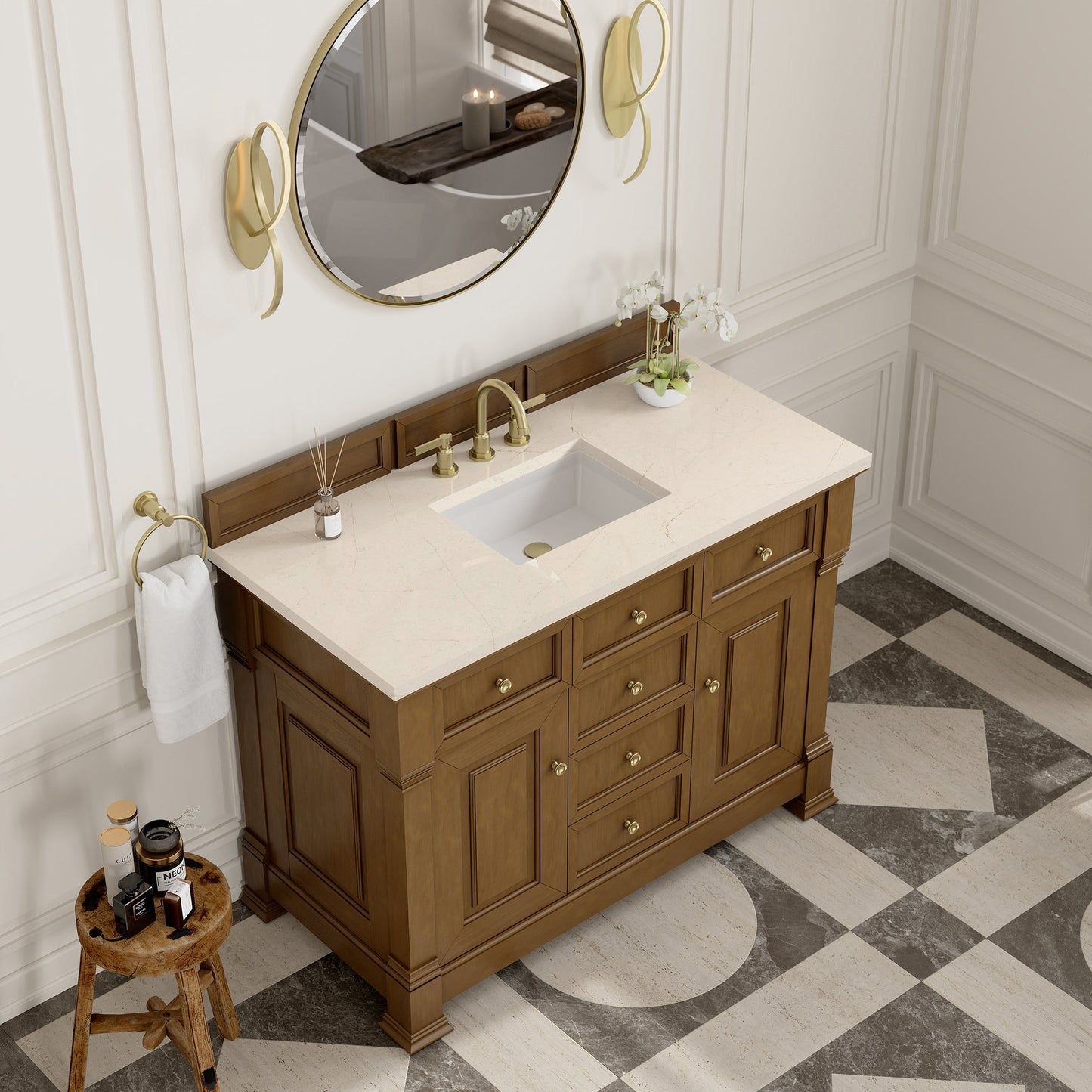 
                  
                    Brookfield 48" Single Vanity in Honey Oak Single Bathroom Vanity James Martin Vanities Eternal Marfil Silestone 
                  
                