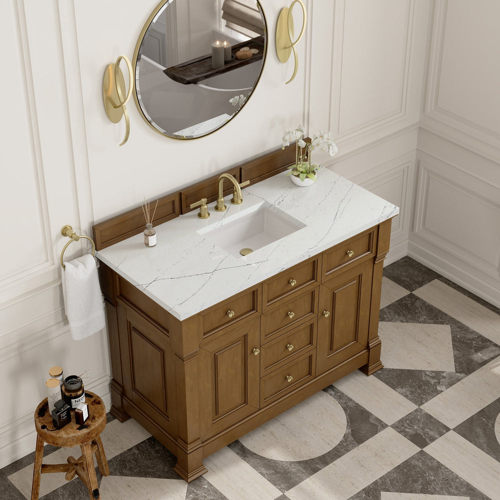 
                  
                    Brookfield 48" Single Vanity in Honey Oak Single Bathroom Vanity James Martin Vanities Ethereal Noctis Silestone 
                  
                