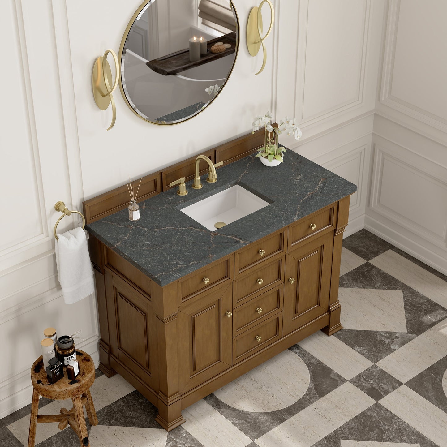 
                  
                    Brookfield 48" Single Vanity in Honey Oak Single Bathroom Vanity James Martin Vanities Parisien Bleu Silestone 
                  
                