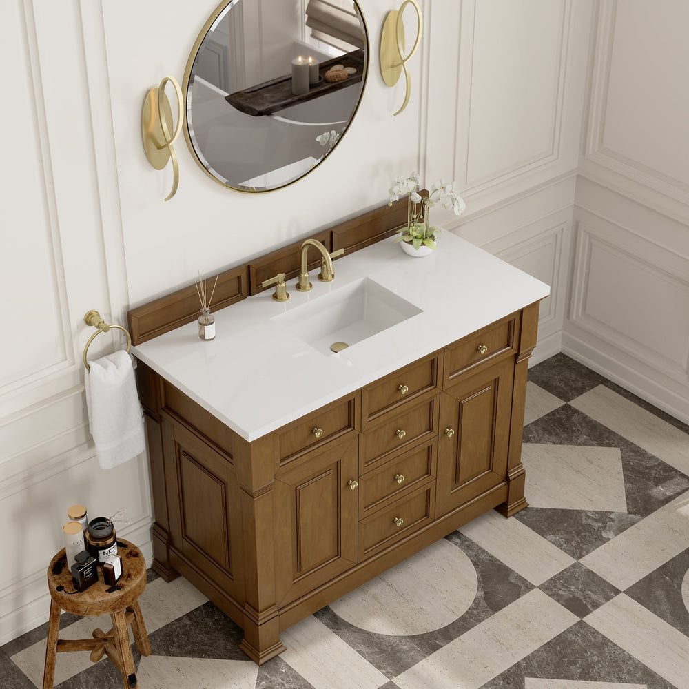 
                  
                    Brookfield 48" Single Vanity in Honey Oak Single Bathroom Vanity James Martin Vanities White Zeus Silestone 
                  
                