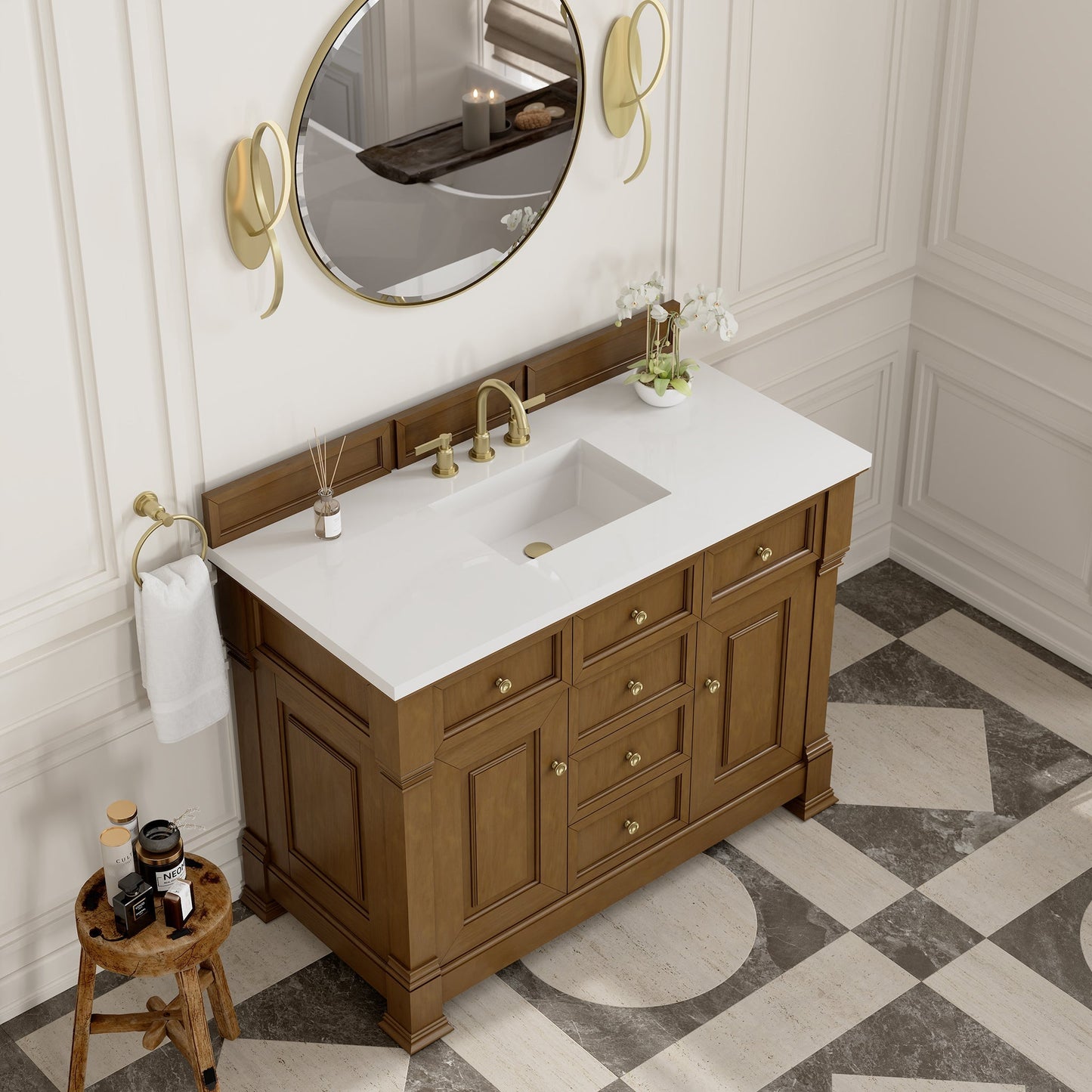 
                  
                    Brookfield 48" Single Vanity in Honey Oak Single Bathroom Vanity James Martin Vanities White Zeus Silestone 
                  
                