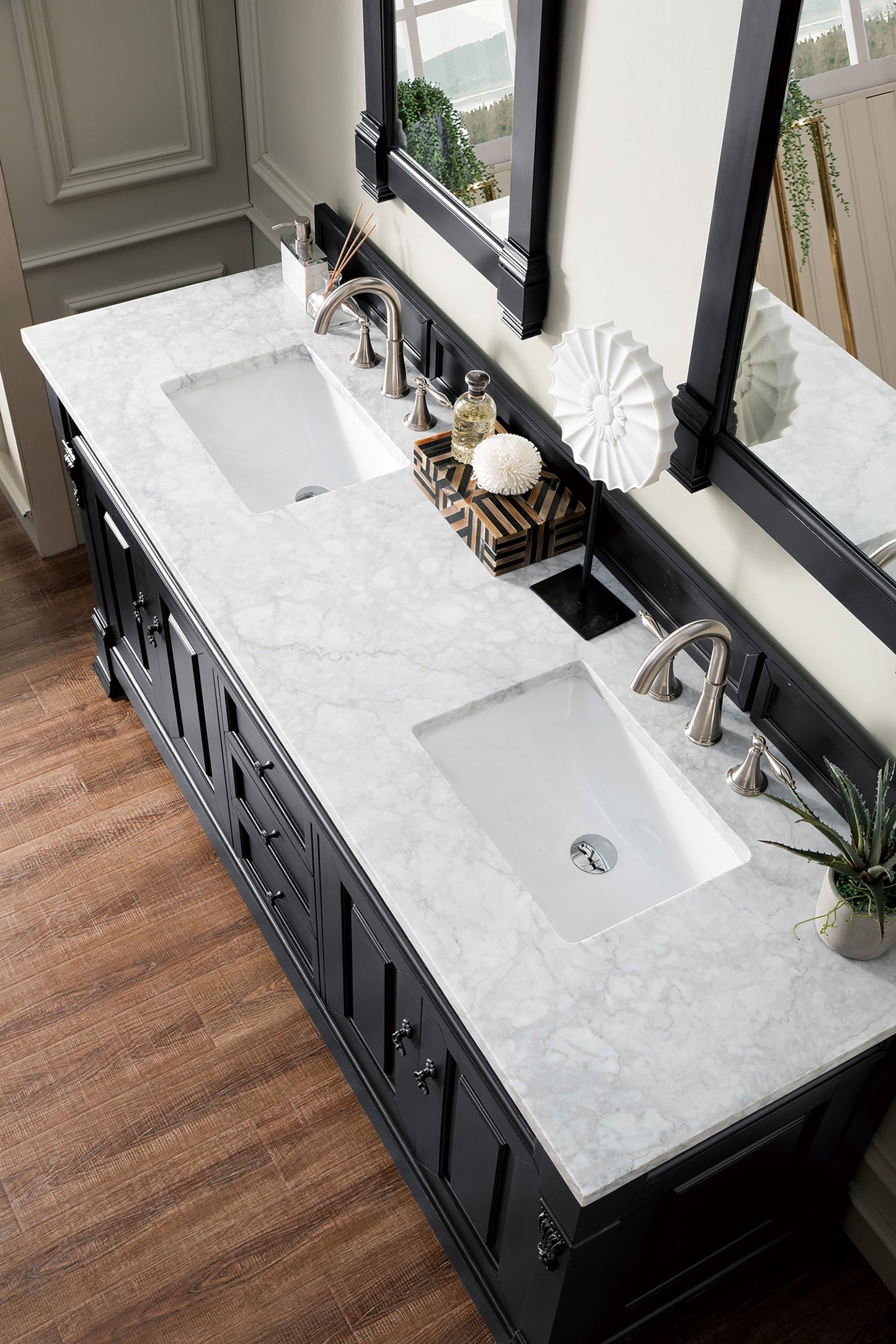 
                  
                    Brookfield 60" Double Bathroom Vanity in Antique Black Single Bathroom Vanity James Martin Vanities Carrara White Marble 
                  
                