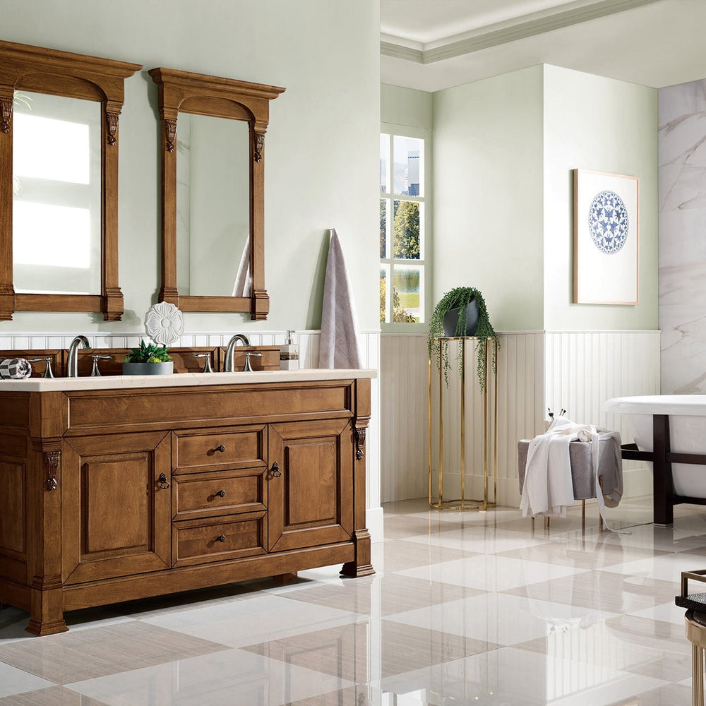 
                  
                    Brookfield 60" Double Bathroom Vanity in Country Oak Single Bathroom Vanity James Martin Vanities Eternal Marfil Quartz 
                  
                