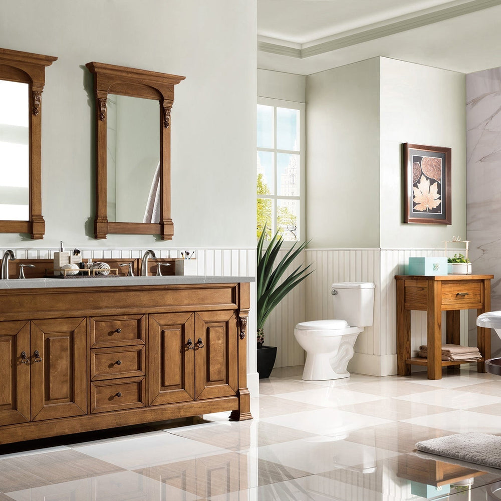 
                  
                    Brookfield 60" Double Bathroom Vanity in Country Oak Single Bathroom Vanity James Martin Vanities Eternal Serena Quartz 
                  
                