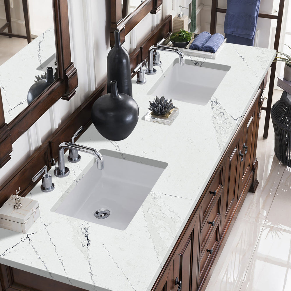 
                  
                    Brookfield 60" Double Bathroom Vanity in Warm Cherry Single Bathroom Vanity James Martin Vanities Ethereal Noctis Quartz 
                  
                