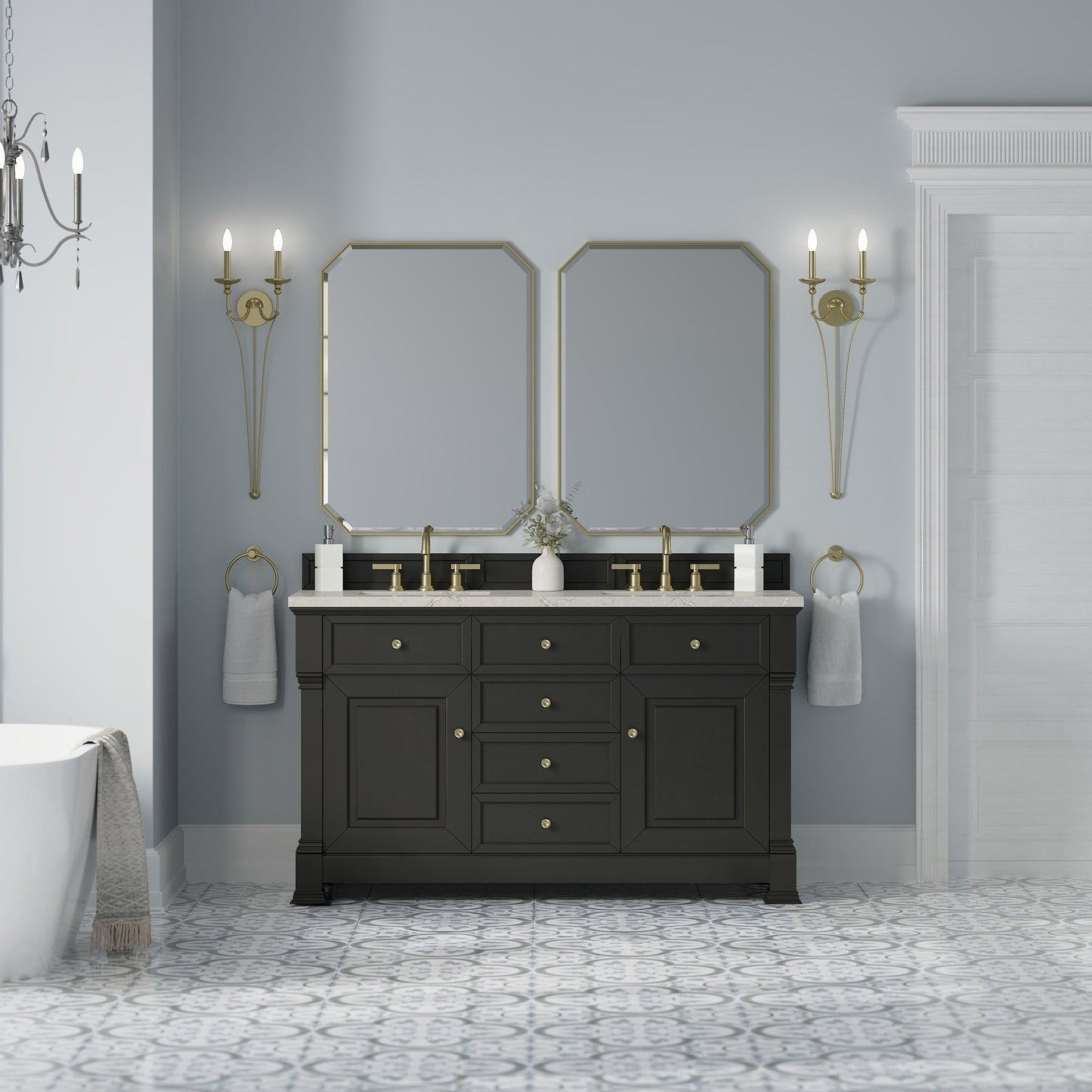 Brookfield 60" Double Vanity in Black Onyx Double Bathroom Vanity James Martin Vanities 