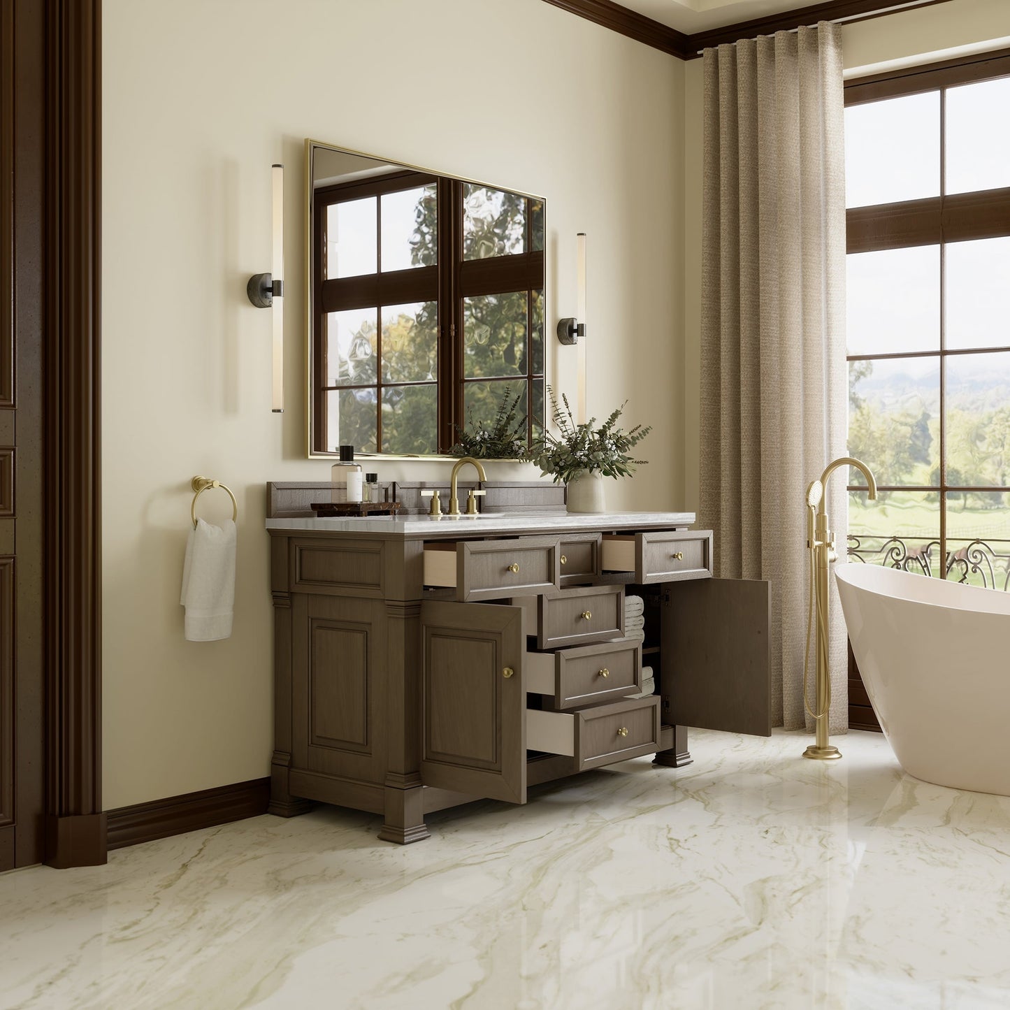 
                  
                    Brookfield 60" Double Vanity in Pecan Double Bathroom Vanity James Martin Vanities 
                  
                