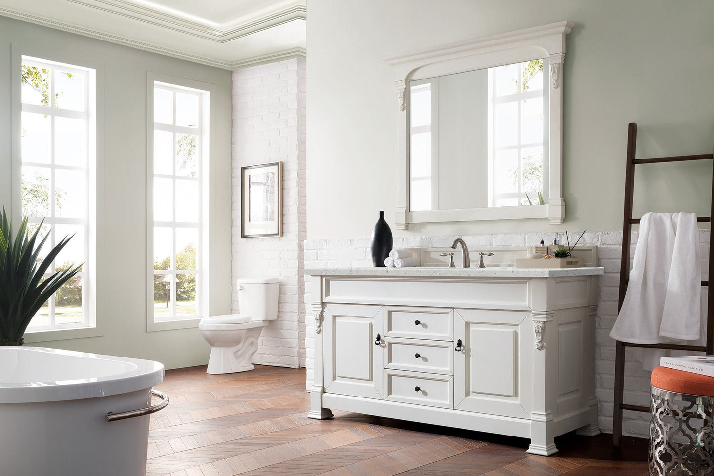 
                  
                    Brookfield 60" Single Bathroom Vanity in Bright White Single Bathroom Vanity James Martin Vanities Eternal Jasmine Quartz 
                  
                