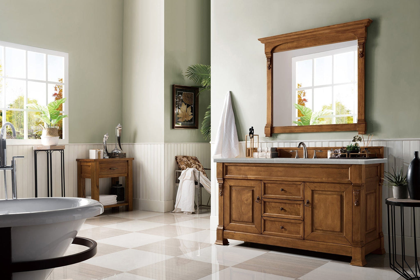 
                  
                    Brookfield 60" Single Bathroom Vanity in Country Oak Single Bathroom Vanity James Martin Vanities Eternal Serena Quartz 
                  
                