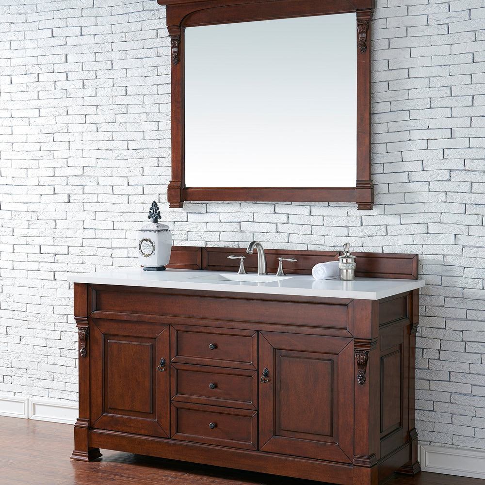 
                  
                    Brookfield 60" Single Bathroom Vanity in Warm Cherry Single Bathroom Vanity James Martin Vanities Warm Cherry White Zeus Quartz 
                  
                