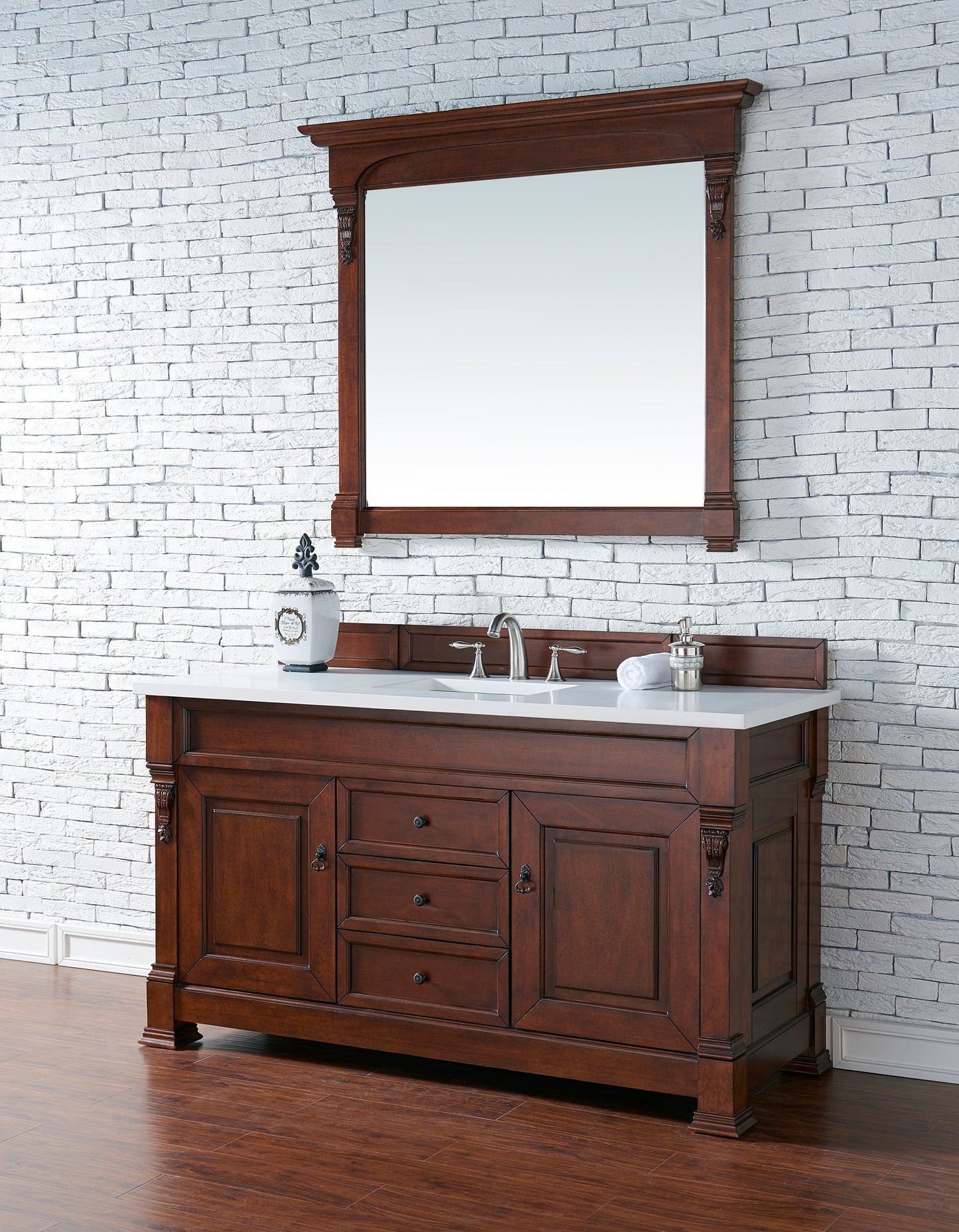 
                  
                    Brookfield 60" Single Bathroom Vanity in Warm Cherry Single Bathroom Vanity James Martin Vanities Warm Cherry White Zeus Quartz 
                  
                