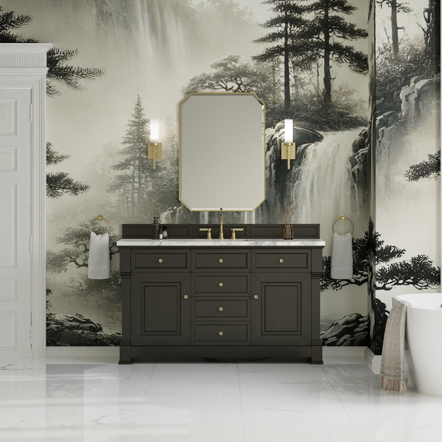 Brookfield 60" Single Vanity in Black Onyx Single Bathroom Vanity James Martin Vanities 