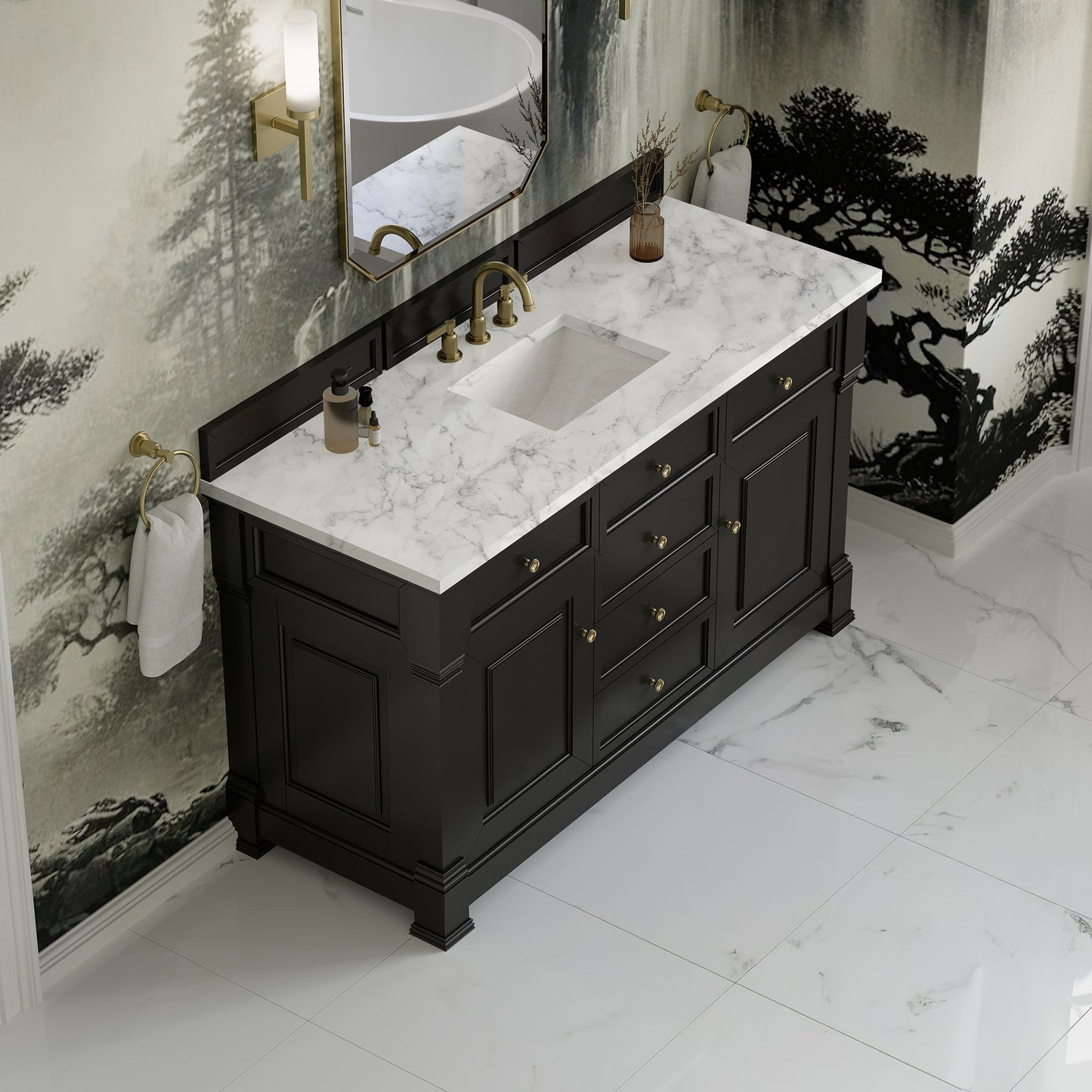 
                  
                    Brookfield 60" Single Vanity in Black Onyx Single Bathroom Vanity James Martin Vanities Carrara White Marble 
                  
                