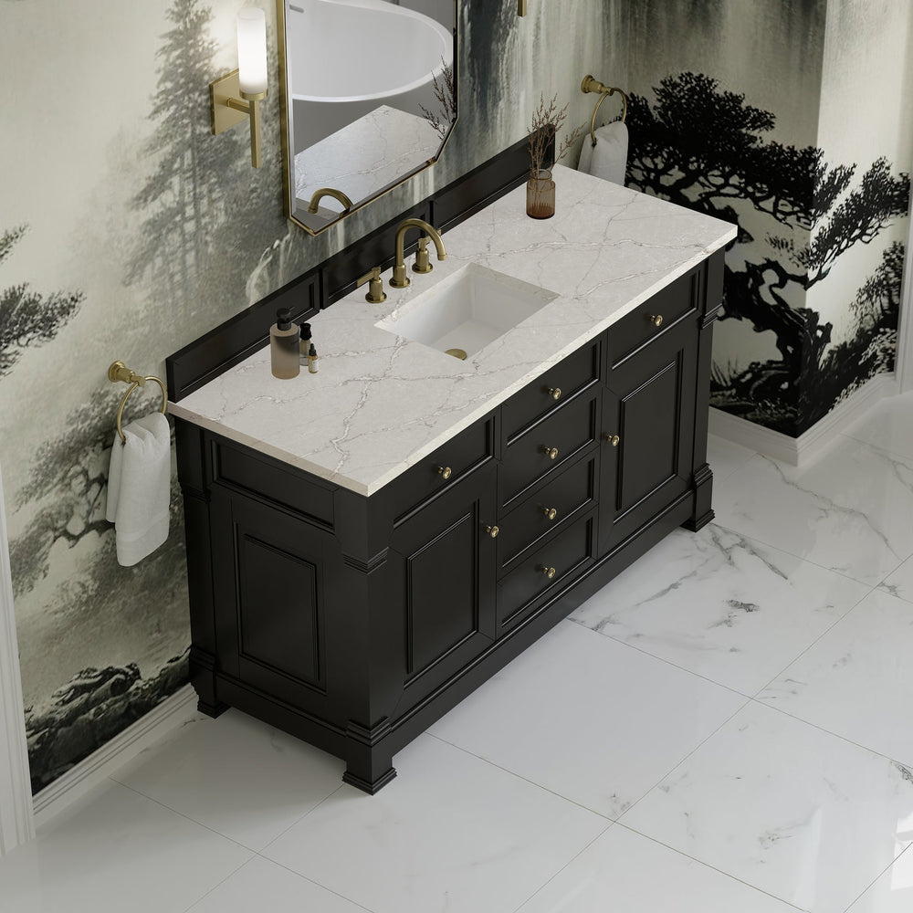 
                  
                    Brookfield 60" Single Vanity in Black Onyx Single Bathroom Vanity James Martin Vanities Victorian Silver Silestone 
                  
                