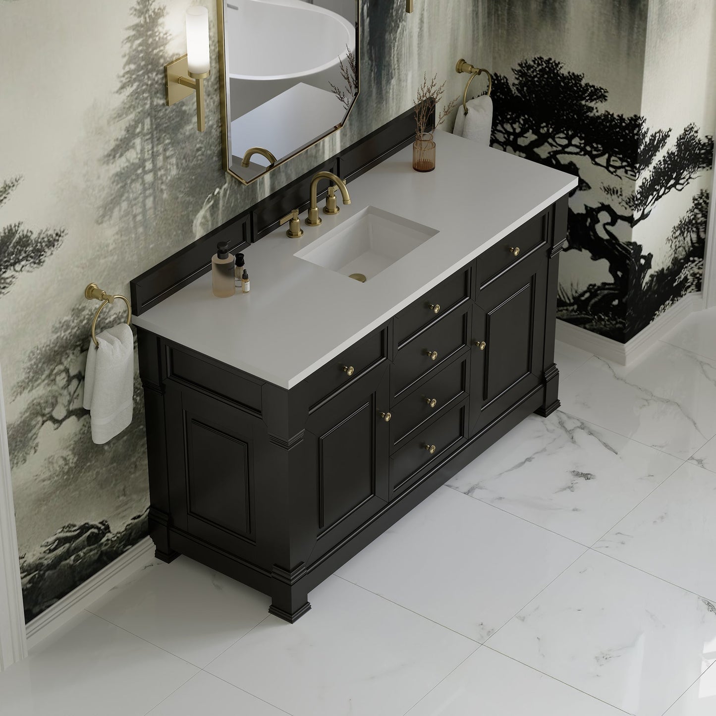 
                  
                    Brookfield 60" Single Vanity in Black Onyx Single Bathroom Vanity James Martin Vanities White Zeus Silestone 
                  
                