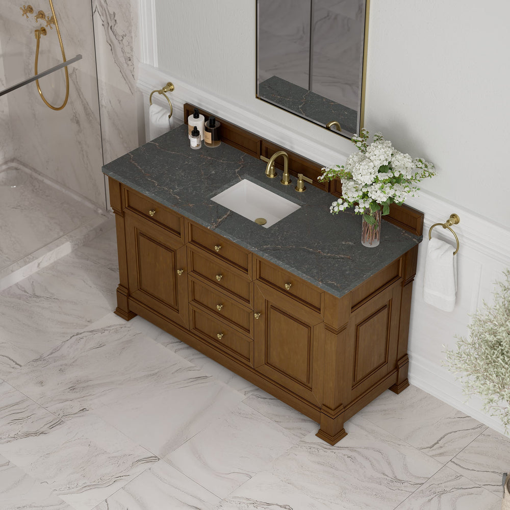 
                  
                    Brookfield 60" Single Vanity in Honey Oak Single Bathroom Vanity James Martin Vanities Parisien Bleu Silestone 
                  
                