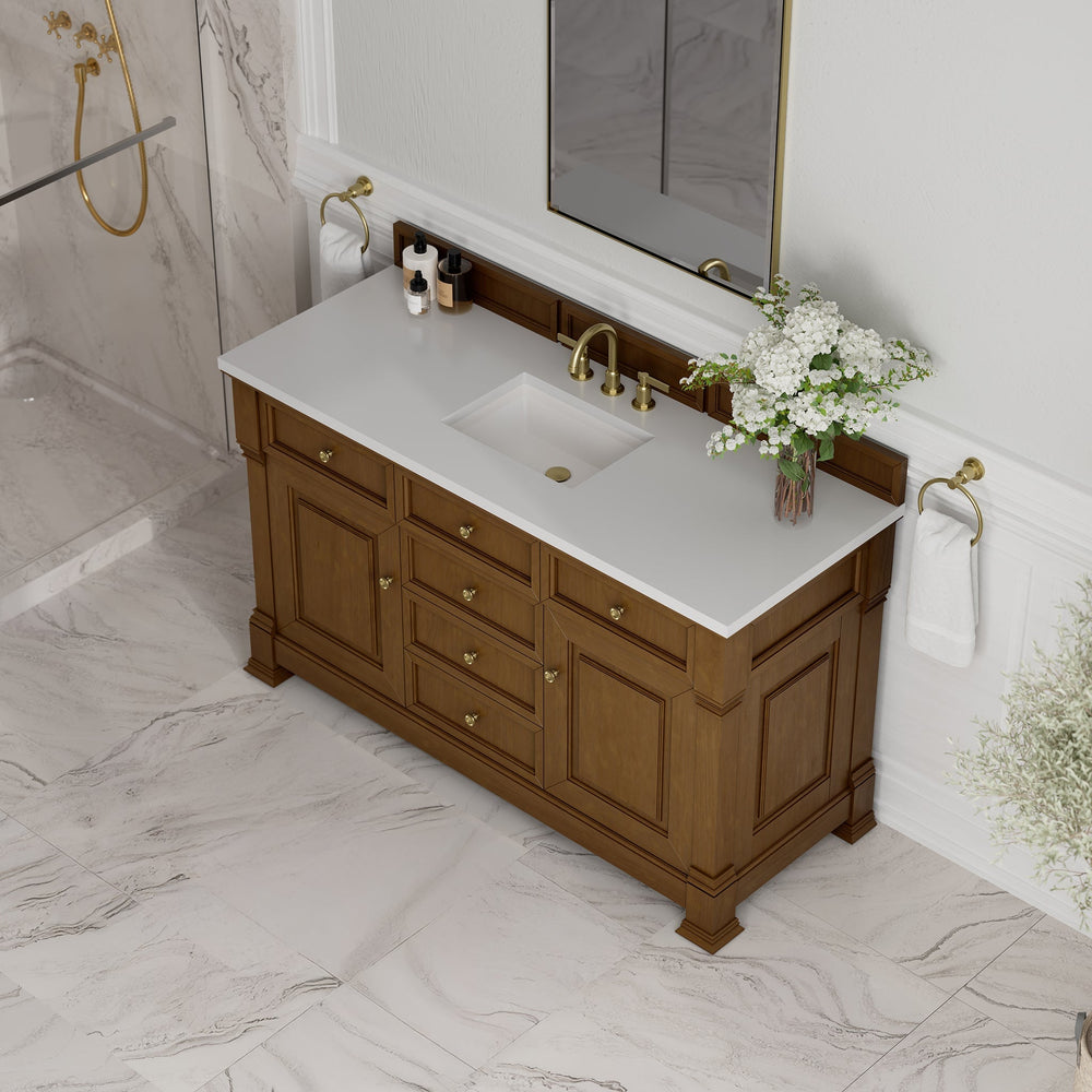 
                  
                    Brookfield 60" Single Vanity in Honey Oak Single Bathroom Vanity James Martin Vanities White Zeus Silestone 
                  
                