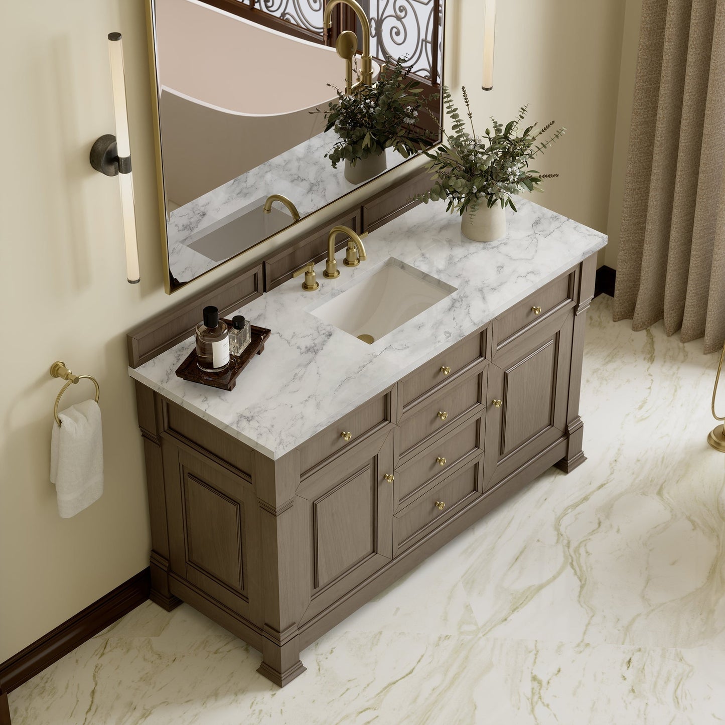 
                  
                    Brookfield 60" Single Vanity in Pecan Single Bathroom Vanity James Martin Vanities Carrara White Marble 
                  
                