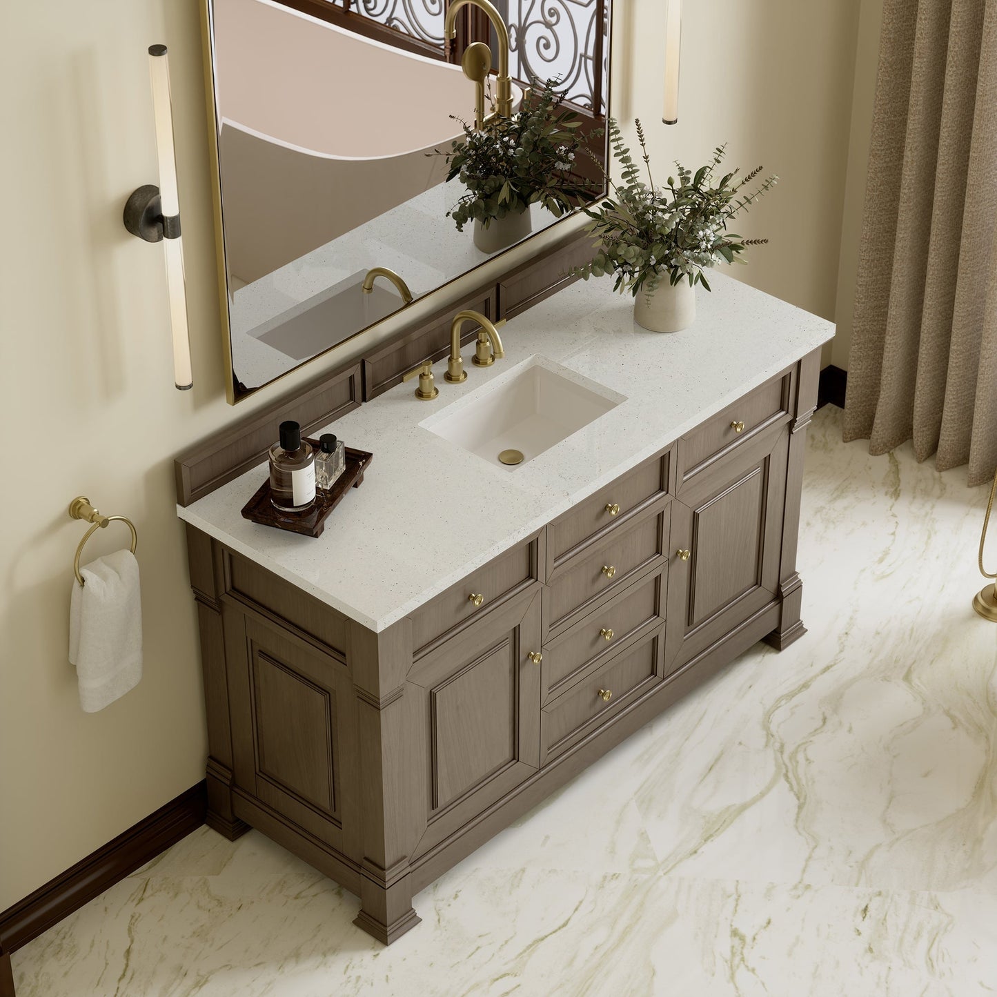 
                  
                    Brookfield 60" Single Vanity in Pecan Single Bathroom Vanity James Martin Vanities Lime Delight Silestone 
                  
                