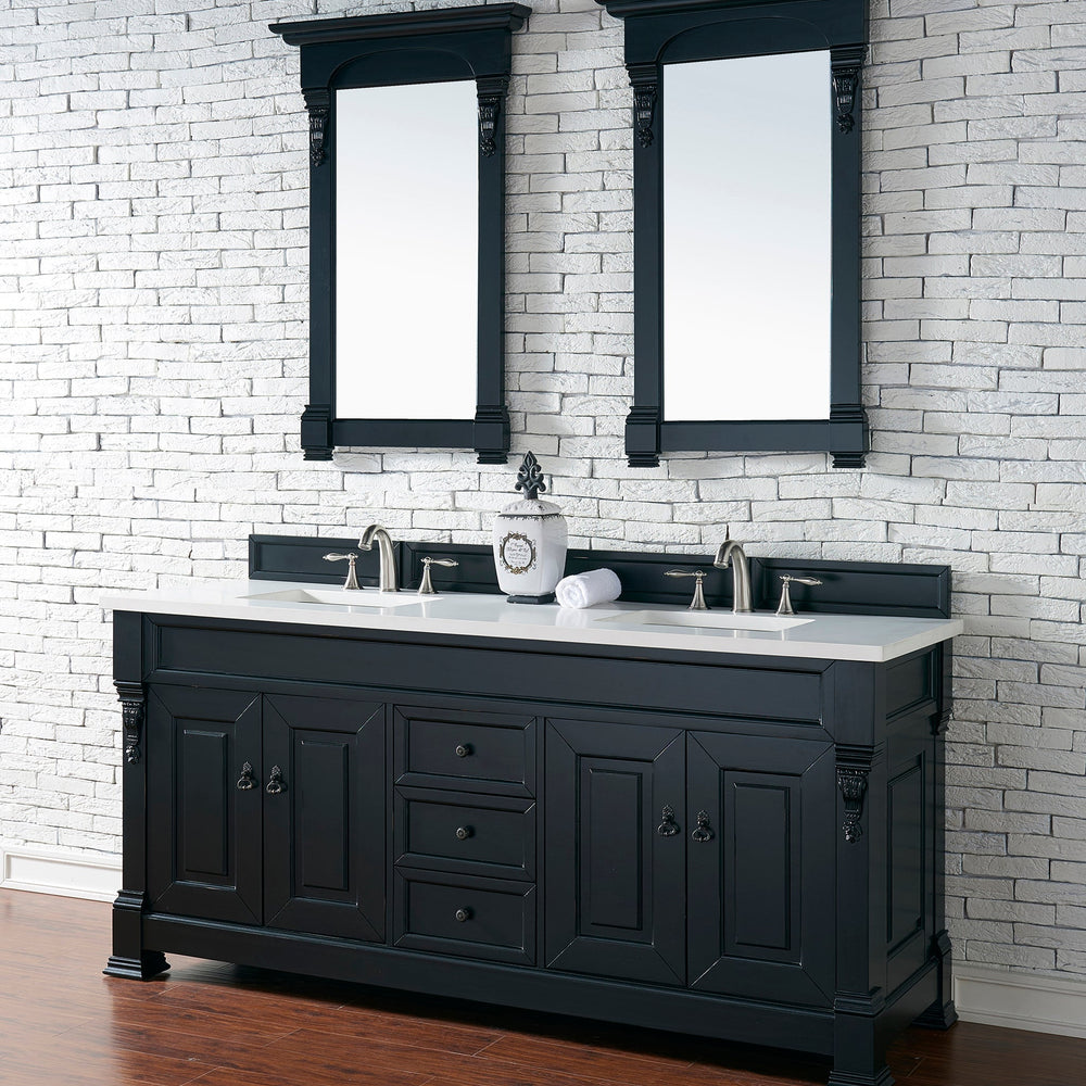 
                  
                    Brookfield 72" Double Bathroom Vanity in Antique Black Single Bathroom Vanity James Martin Vanities White Zeus Quartz 
                  
                
