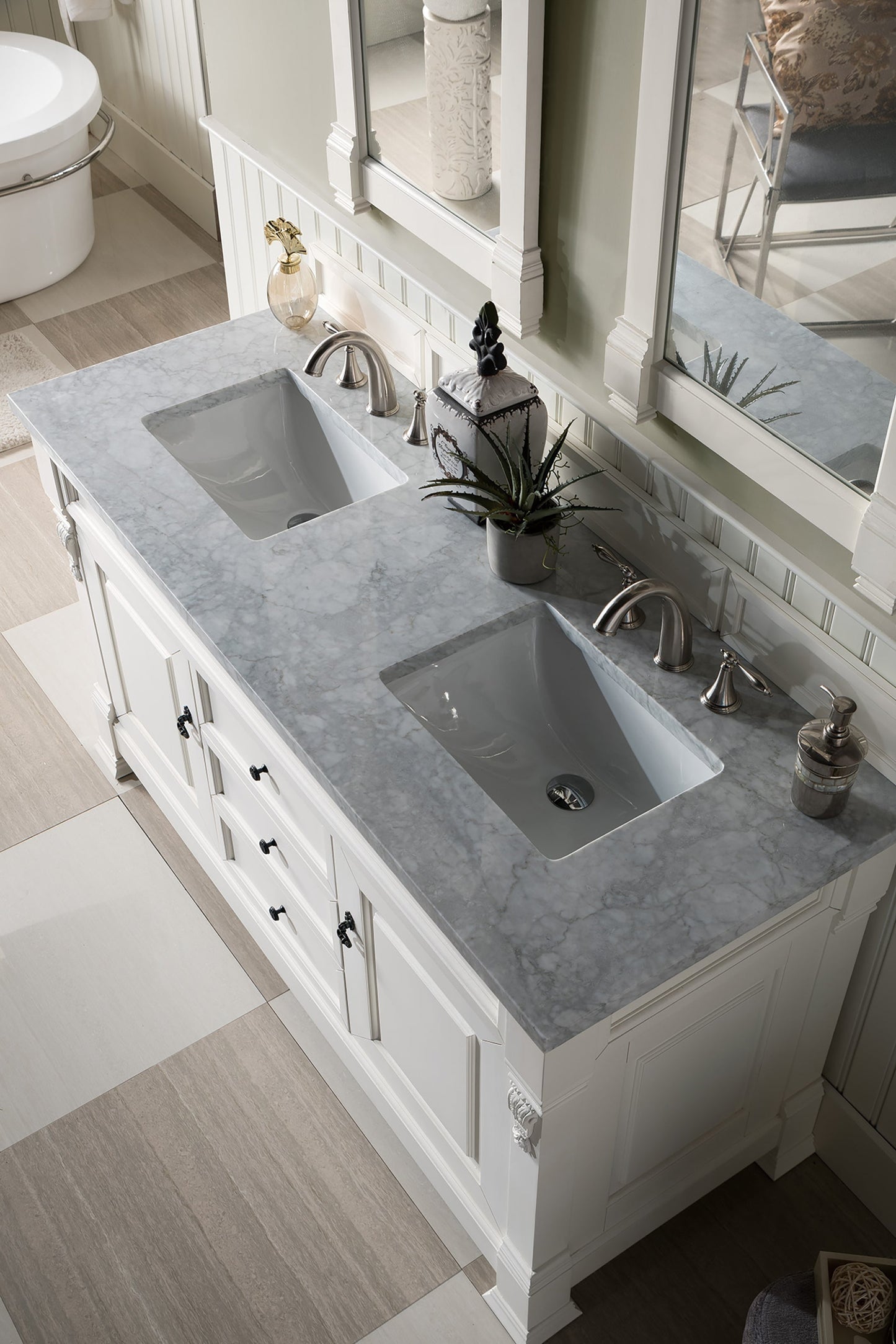 
                  
                    Brookfield 72" Double Bathroom Vanity in Bright White Single Bathroom Vanity James Martin Vanities Carrara White Marble 
                  
                