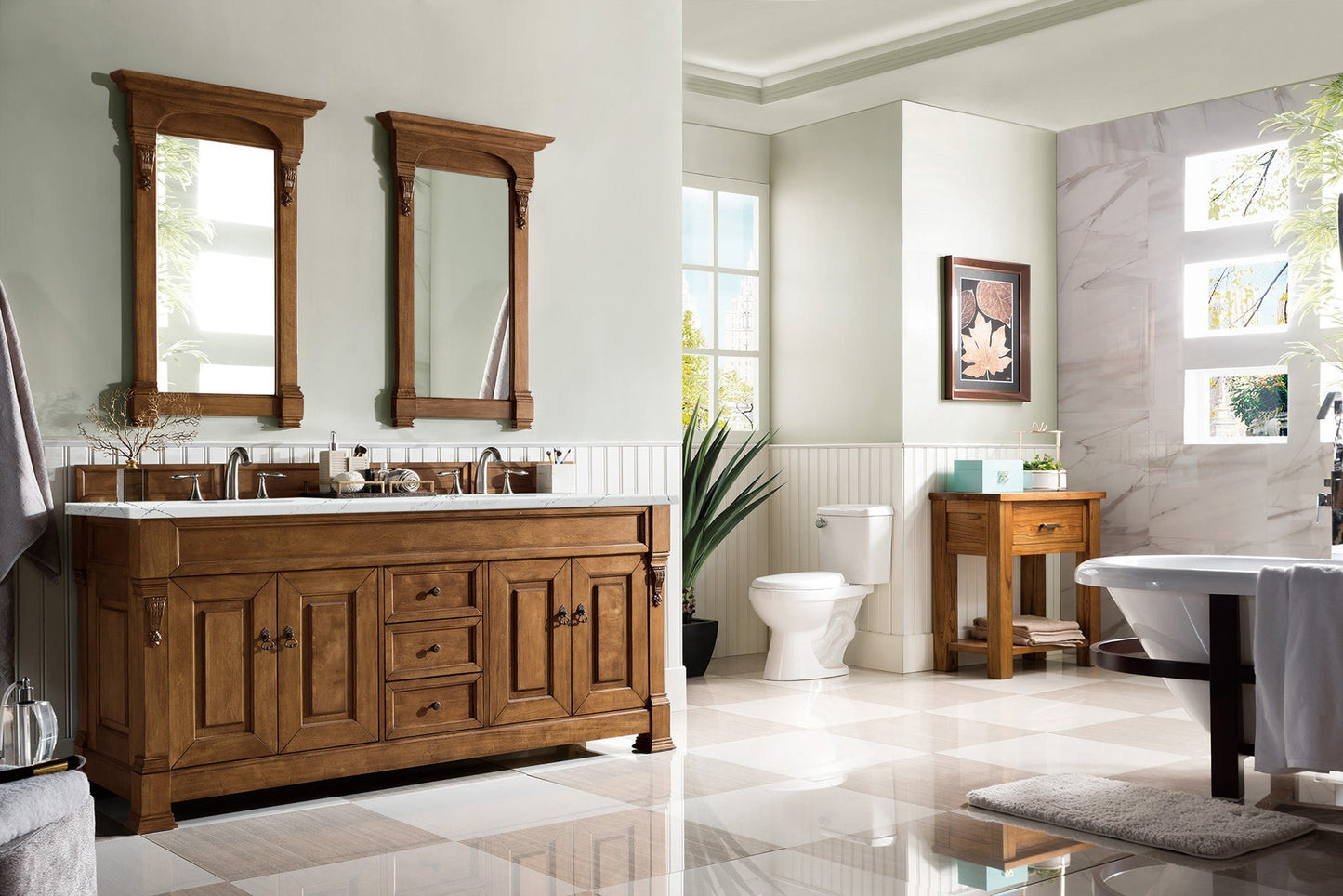 
                  
                    Brookfield 72" Double Bathroom Vanity in Country Oak Single Bathroom Vanity James Martin Vanities Ethereal Noctis Quartz 
                  
                