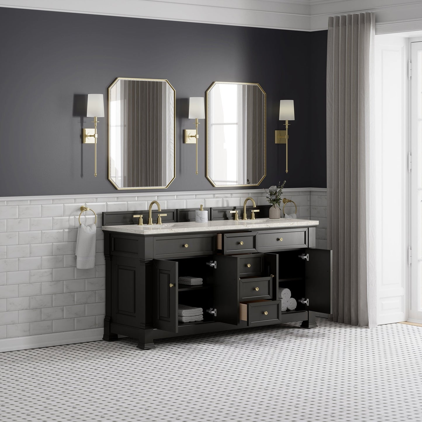 
                  
                    Brookfield 72" Double Vanity in Black Onyx Double Bathroom Vanity James Martin Vanities 
                  
                