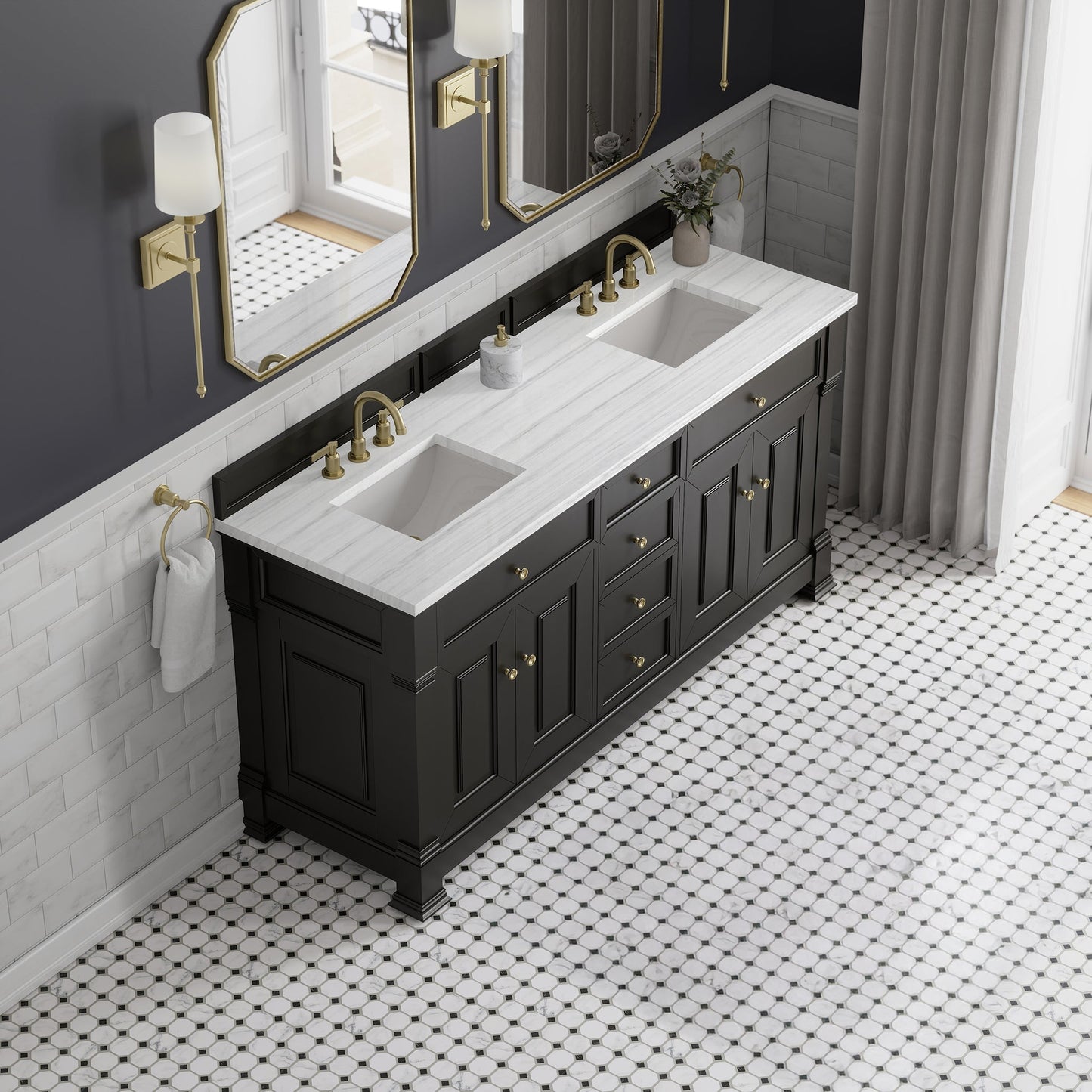 
                  
                    Brookfield 72" Double Vanity in Black Onyx Double Bathroom Vanity James Martin Vanities Arctic Fall Solid Surface 
                  
                